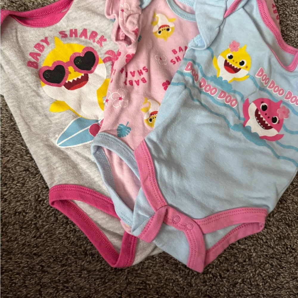 Baby Shark Bodysuit Trio - Pink, Blue, Gray